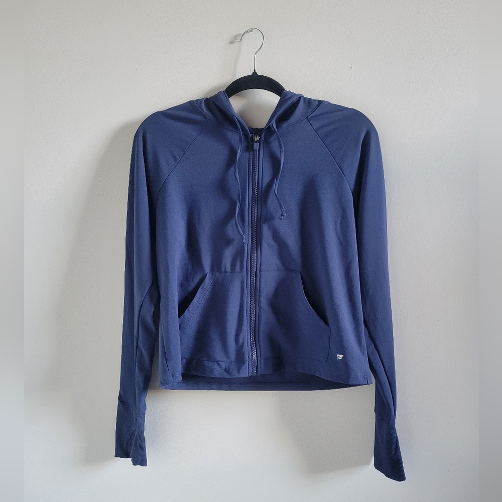Fabletics Oasis Cropped Full Zip Hoodie Womens Medium Abyss Blue Athletic Jacket